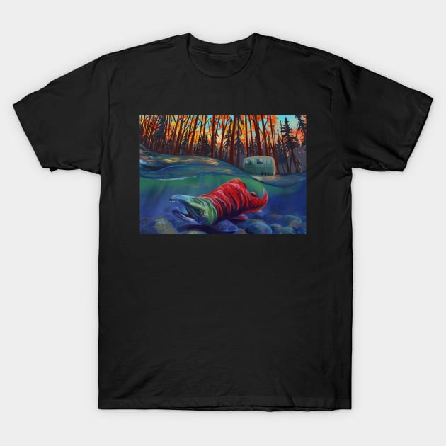 Salmon fishing nature scene T-Shirt by SFDesignstudio